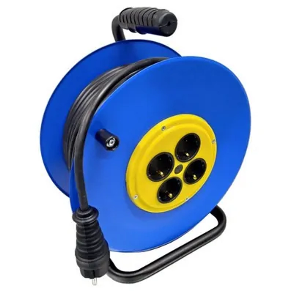 Удлинитель 4х50м КГ 3х1,5 на металлической катушке IP44 с прямой вилкой