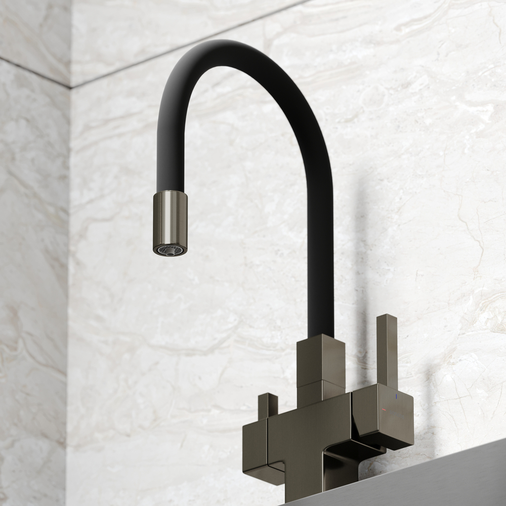 Смеситель для кухни Sancos Arno с гибким изливом, цвет вороненая сталь/черный, арт. SC4005GG