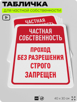 Табличка для частной территории "Частная собственность, проход без разрешения запрещен", на дом, для участка, организаций, предупреждающая, 40х30 см, Silver Plane x Айдентика Технолоджи