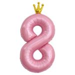 К Шар цифра Розовый "С золотой короной. Цифра 8" 102 см (БГ-60)