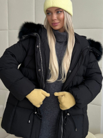 Пуховик Fresh миди с кулиской черный