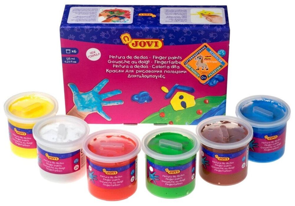 Краски пальчиковые JOVI (Испания), 6 цветов по 125 мл, на водной основе, в баночках, 560/S