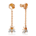 Серьги-пусеты «Пчёлы на сотах» из красного золота с цитринами и натуральными топазами white