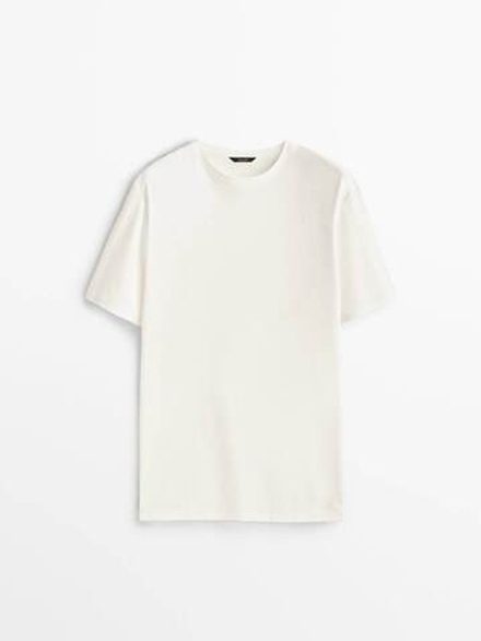 MASSIMO DUTTI Футболка из рельефного хлопка, кремовый