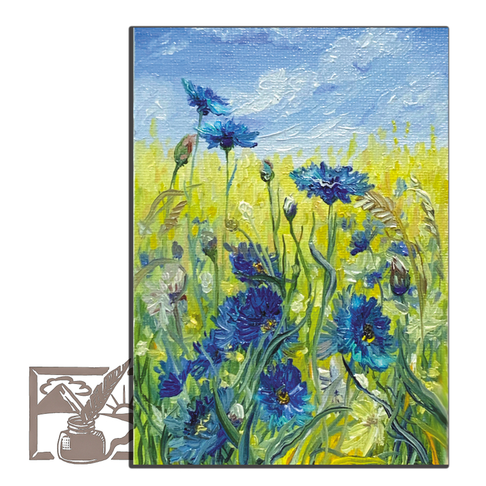 Открытка почтовая. Васильки в поле