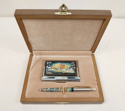 Набор "Деревенька. Зима" визитница и ручка Parker с ручной росписью Палех