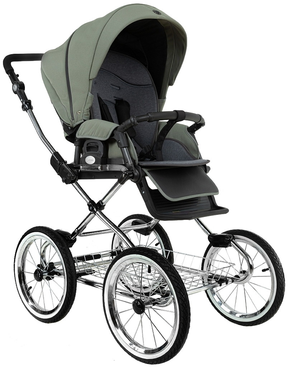 Детская коляска Roan Bass Next Classic d14 2.0 3 в 1 с автокреслом Pituso Baesa Pro Black,Beige Canopy BSNC/92/2 Sage Green/Black/руч.Black