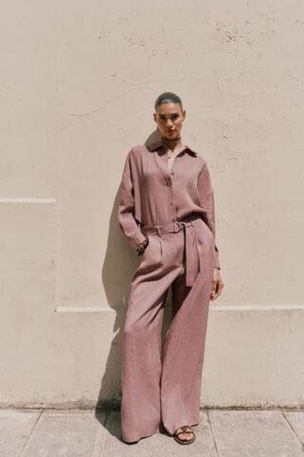 ZARA ШИРОКИЕ БРЮКИ С ПОЯСОМ, МАРСАЛА