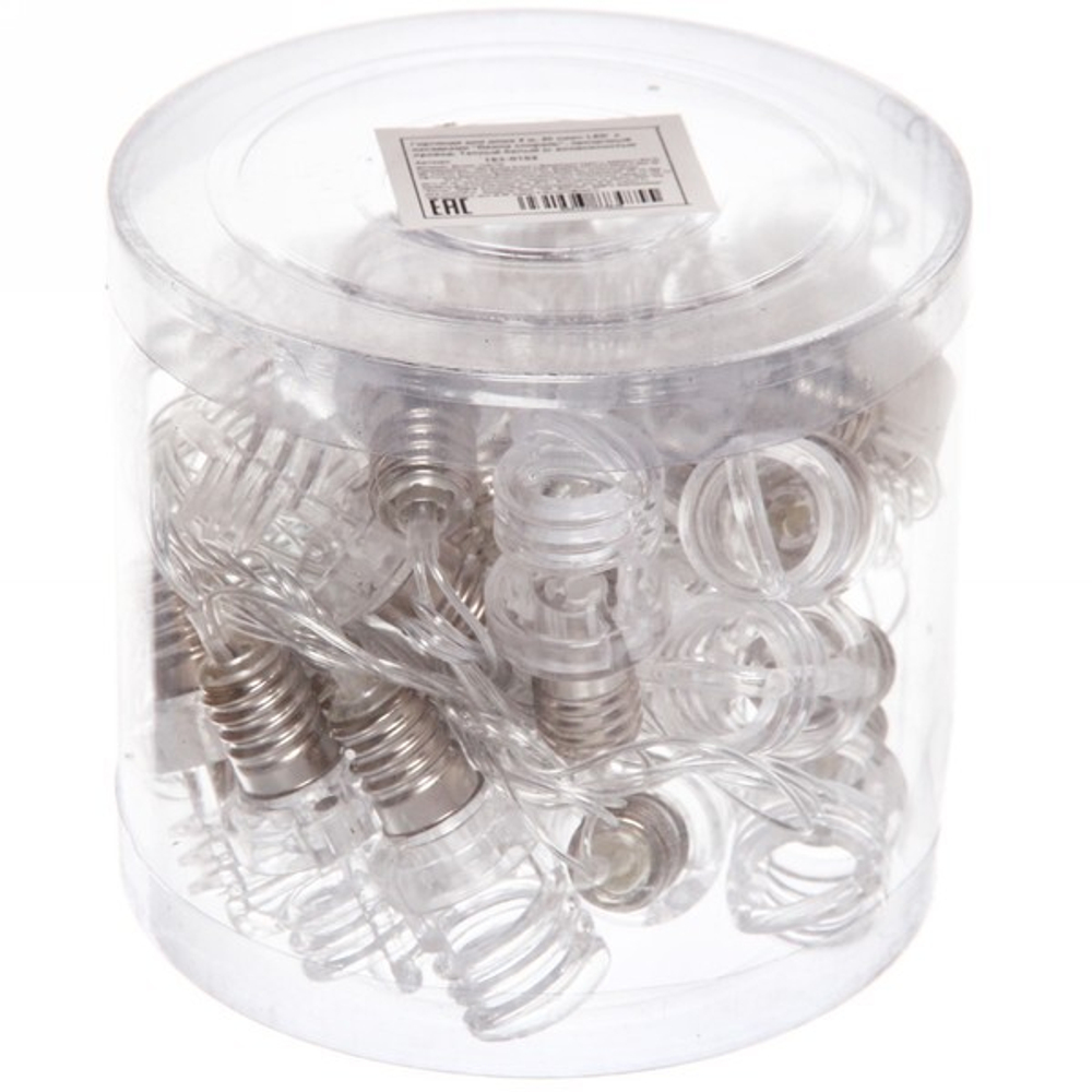 Гирлянда для дома 4 м, 20 ламп LED с насадками «Лампа спираль», прозрчный провод, Теплый белый (с возможностью соединения)