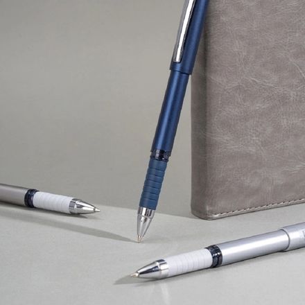 Набор Ручка шариковая Deli Xtream EQ126-BL, синяя, 0.7мм, серый корп, резиновый грип, набор 4шт.