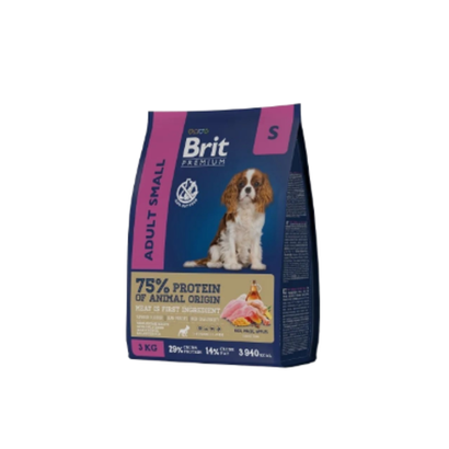 Корм для собак сухой мелких пород 1-10 кг BRIT PREMIUM Dog Adult Small, 3 кг для взрослых животных / с курицей