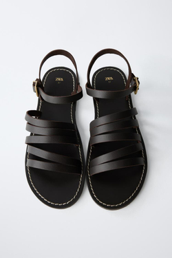 ZARA КОЖАНЫЕ САНДАЛИИ С РЕМЕШКАМИ, КОРИЧНЕВЫЙ