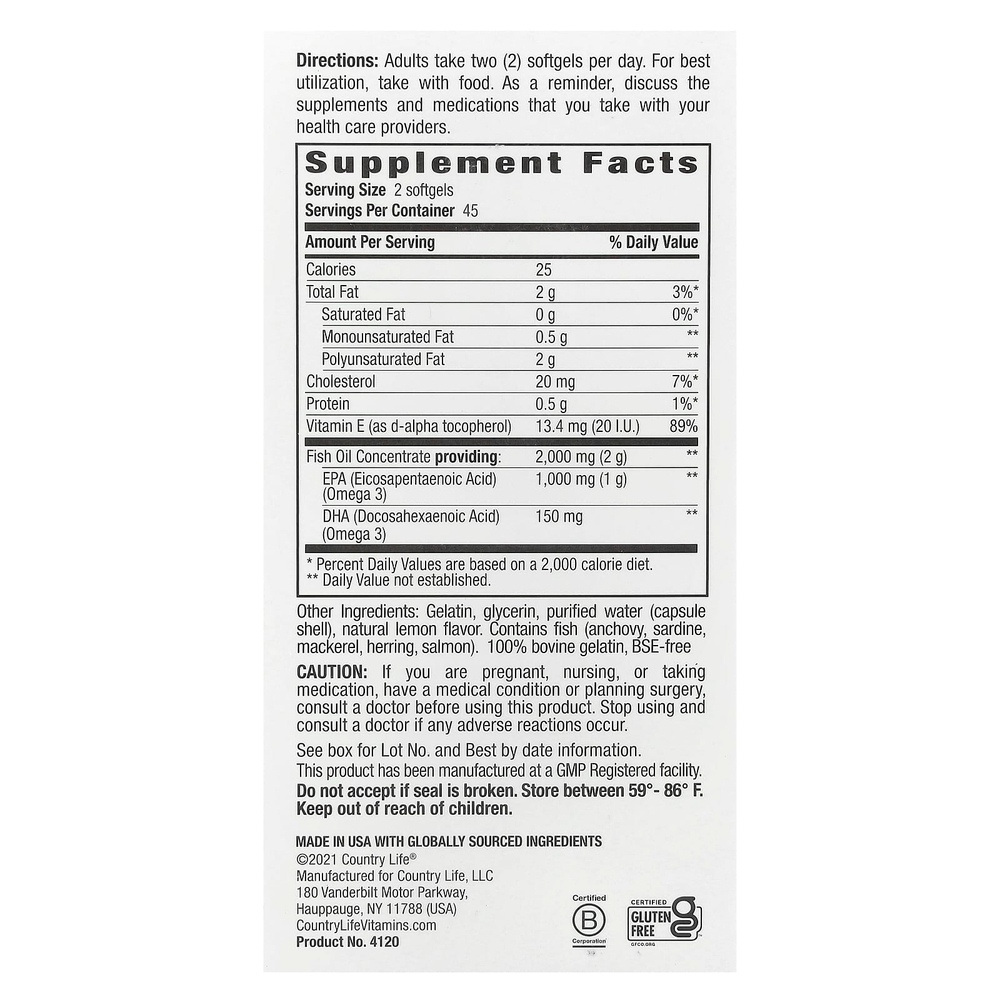 Country Life, Omega 3 Mood®, натуральный лимон, 90 мягких таблеток