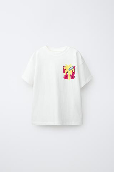 ZARA ФУТБОЛКА С ЛОГОТИПОМ, БЕЛЫЙ