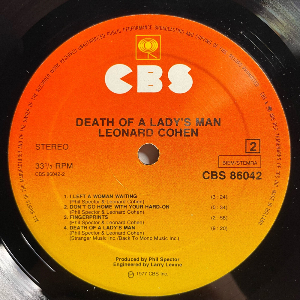 Винтажная виниловая пластинка LP Leonard Cohen Death Of A Ladies' Man (Нидерланды 1977)