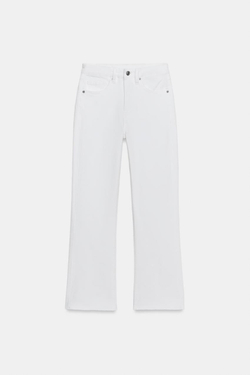 ZARA ДЖИНСЫ TRF CROPPED FLARE С ВЫСОКОЙ ПОСАДКОЙ, БЕЛЫЙ