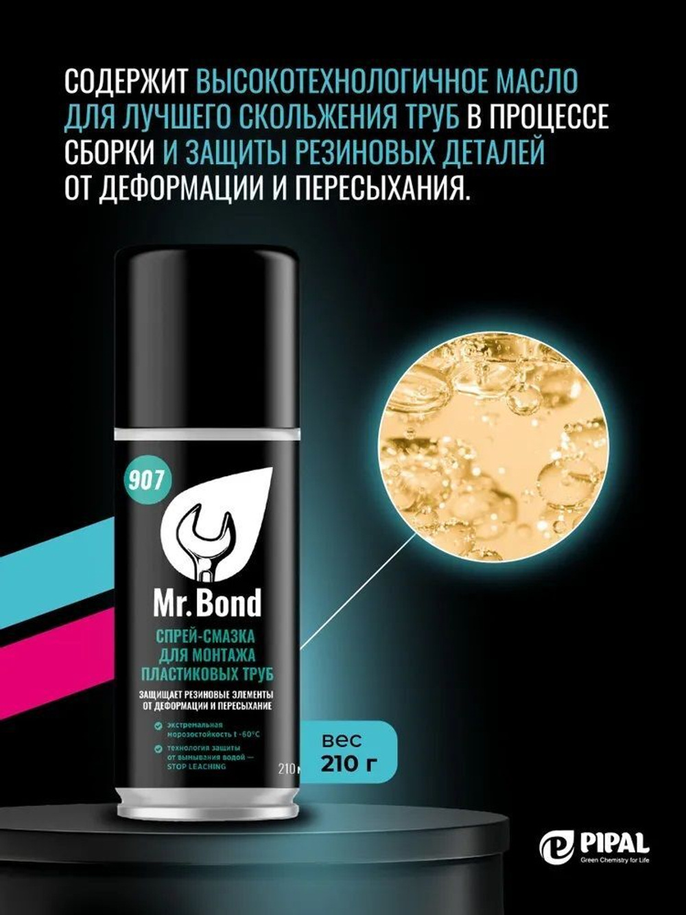 QS Mr.Bond 907 Спрей-смазка для монтажа пластиковых труб ПВХ, 400г