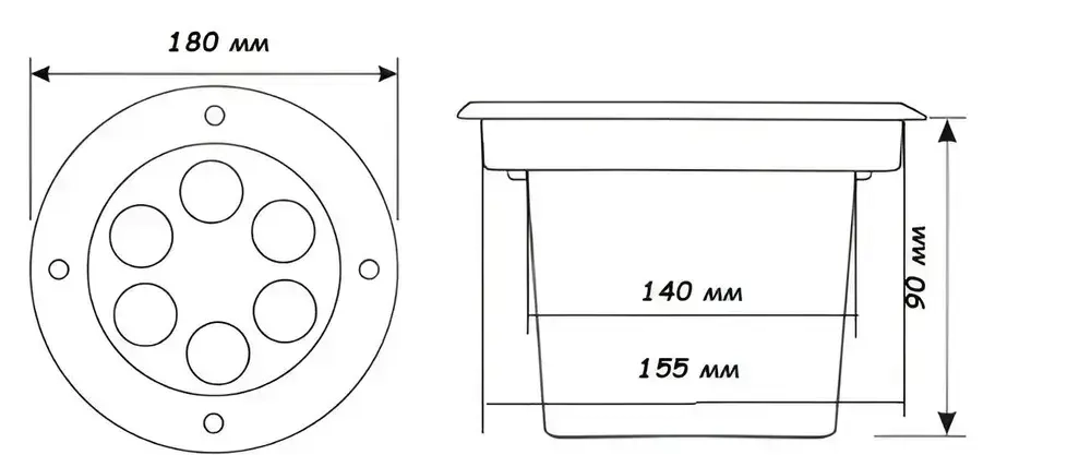 Светильник грунтовый 12Вт 3000К IP67, встраиваемый