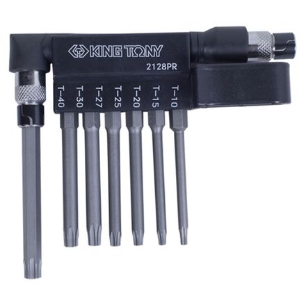 Цена на KING TONY (2128PR) Набор вставок (бит) с воротком-битодержателем 1/4", TORX с отверстием, T10-T40, L = 70 мм, 8 предметов