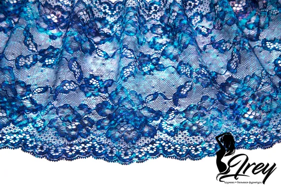 03-198 ОПТ Кружево эластичное 18 см, морской бриз, синий/голубой