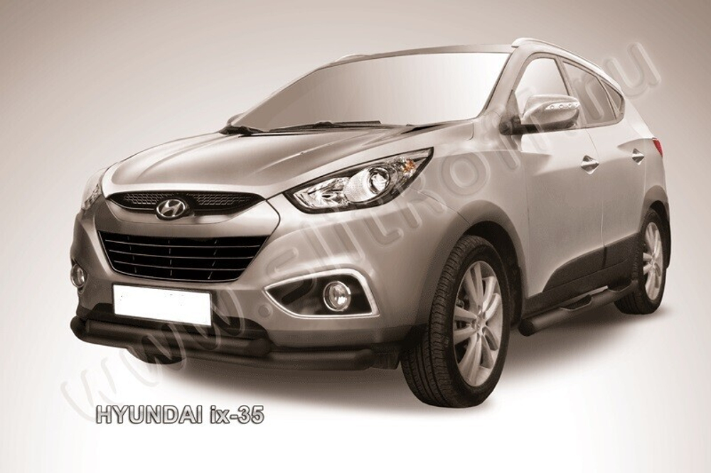 Защита переднего бампера (нержавейка) Hyundai ix-35 (2010-2015) d76+d57 (черный)