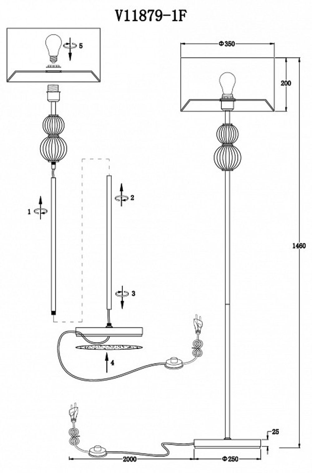 Торшер Moderli Brumi V11879-1F