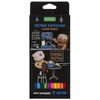 Карандаши цветные "ECO" 12 цв.-Кофейные коты- заточен. в карт. короб. с европодвесом