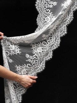 Кружево шантильи для белья теплое белое неэластичное ширина 36 см купон 2,9 м