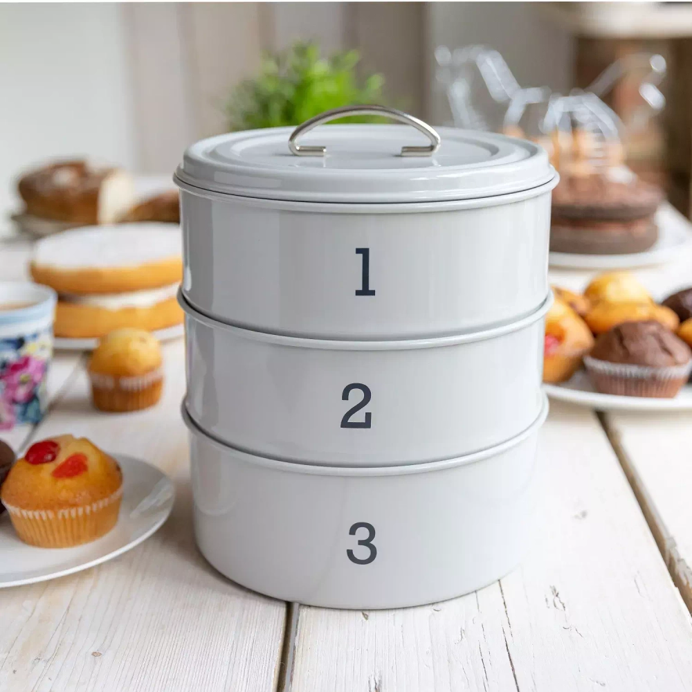 Kitchen Craft - Контейнер Living Nostalgia 3 яруса 22х27см серый / артикул   LN3TCTGRY  / GTIN 5028250547019