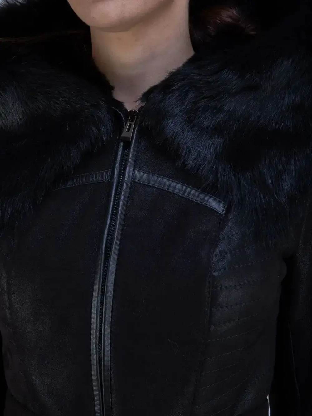 Дубленка женская натуральная с капюшоном длинная Турция