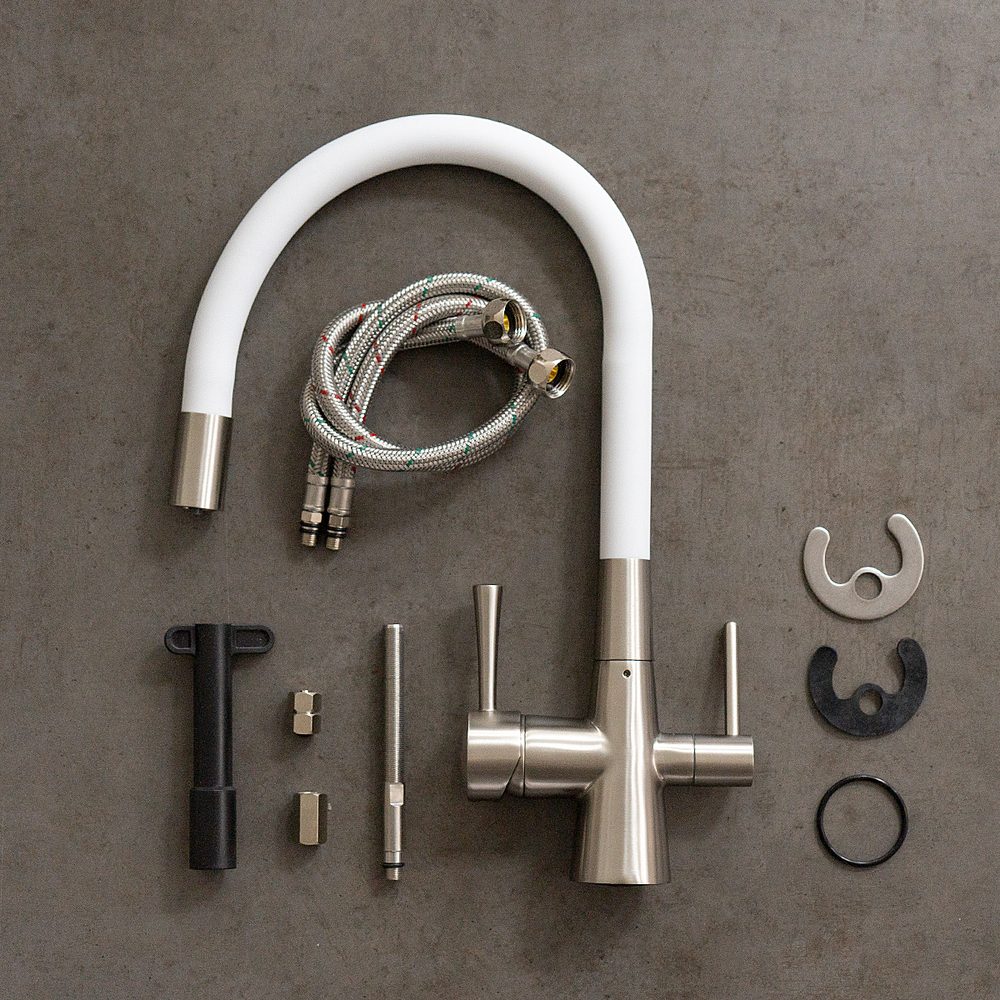 Смеситель для кухни Lemark Comfort LM3075BN-White с гибким излив, подключ. К фильтру с питьевой водой