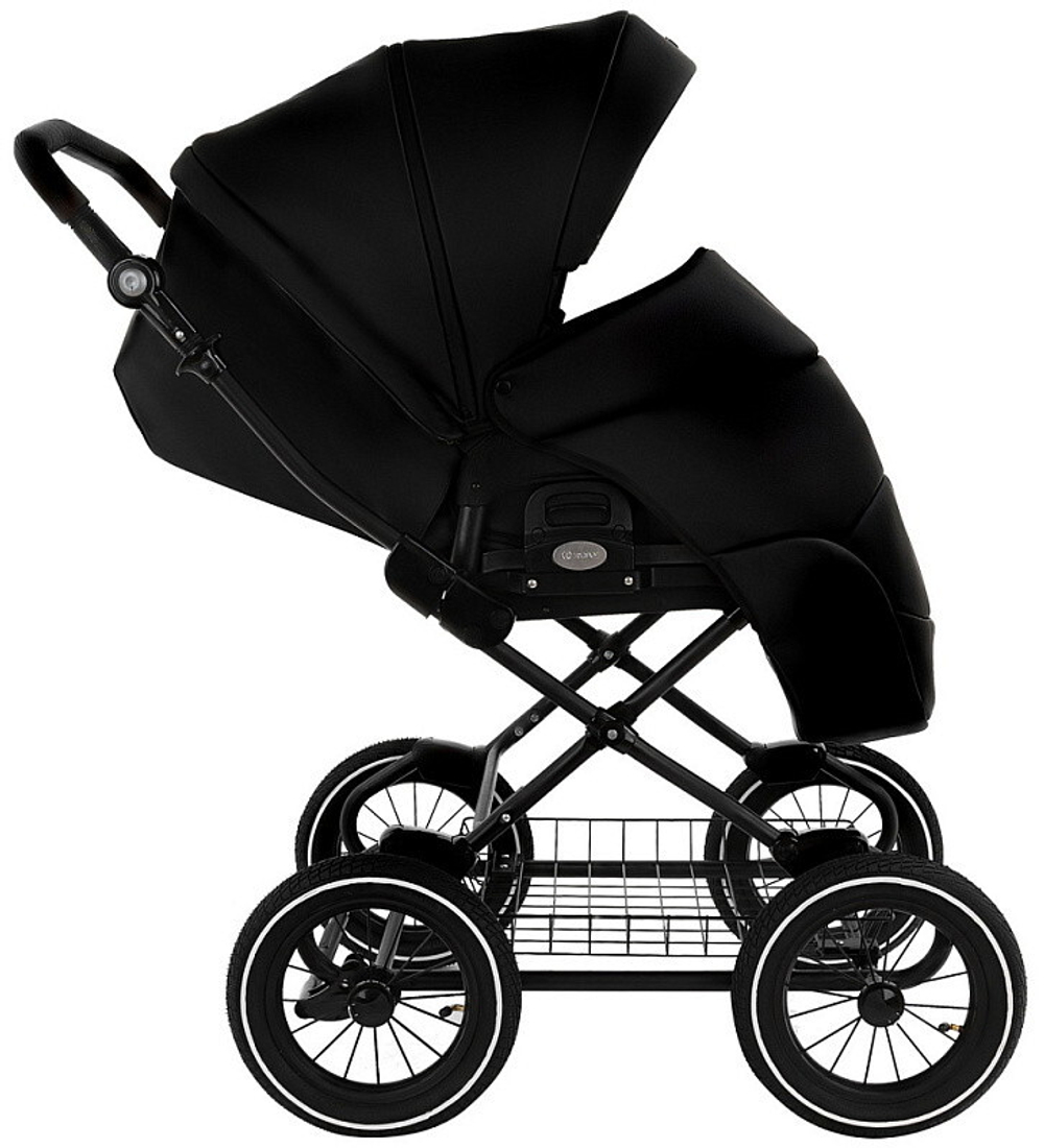 Детская коляска Roan Bass Next Classic Кожа d12 3 в 1 с автокреслом Elo Lux Black RCL300/1 Black