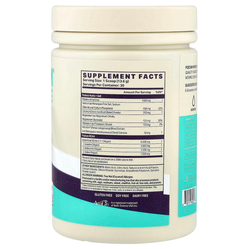 Podium Nutrition, Hydro & Salt 2025 + BCAA, жидкий вкус голубой малины, 408 г (14,39 унции)