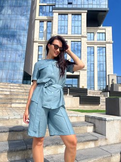 Костюм рубашка и шорты морская волна из вискозы