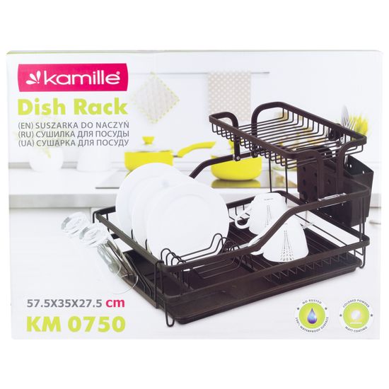 Сушилка для посуды из алюминия с поддоном Kamille KM-0750 (черная 57,5х35х27,5 см.)