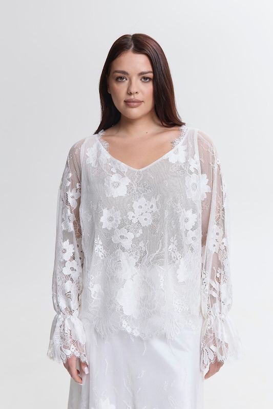Блузка из кружева, молочный