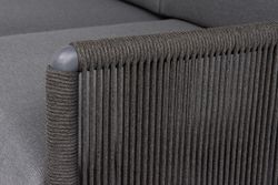 "Джелло" диван 3-местный плетеный из роупа, каркас алюминий темно-серый (RAL7024) муар, роуп темно-серый круглый, ткань темно-серая 027