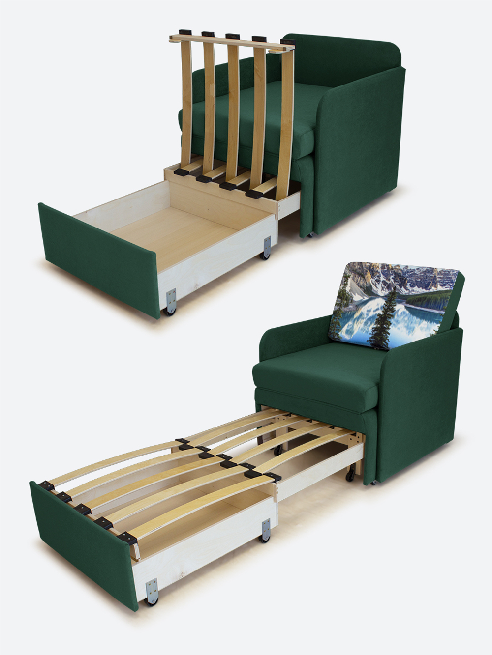 Кресло-кровать "Миник" с подлокотниками Ultra Forest купон Пейзаж