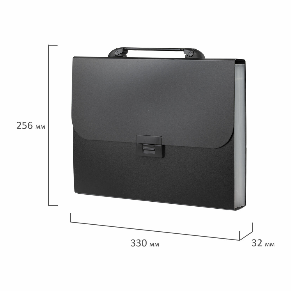 Папка-портфель пластиковая BRAUBERG "Energy" А4 (330х256х32 мм) 7 отделений черная (3 штуки в упаковке)