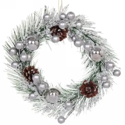 Венок новогодний d-20 см «Морозный иней», серебро