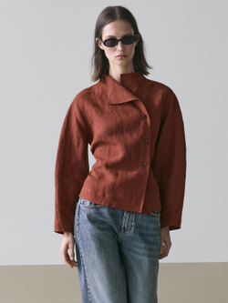 Massimo Dutti Кимоно из 100% льна с завязками и пуговицами, черепичный