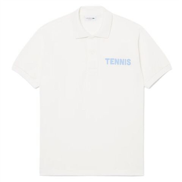 Мужское теннисное поло Lacoste Classic Fit Printed Petit Piqué - white