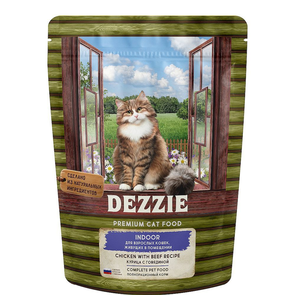 1DEZZIE Indoor Adult Cat Сухой корм для взрослых кошек живущих в помещении 400г Курица с Говядиной