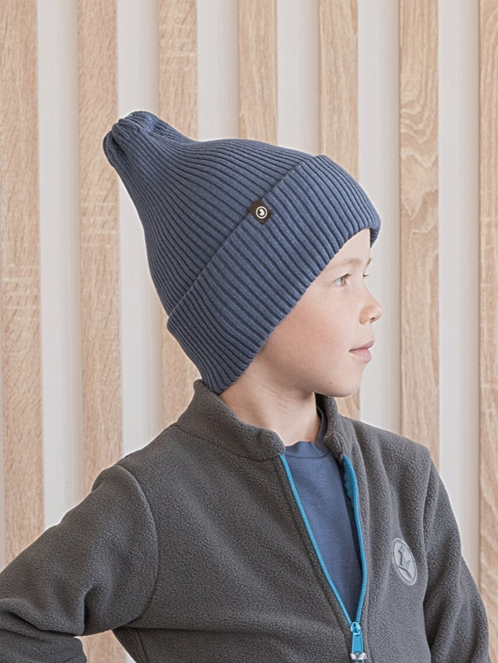 Шапка вязаная-резинка хлопковая КЭП(Синий пепел)
