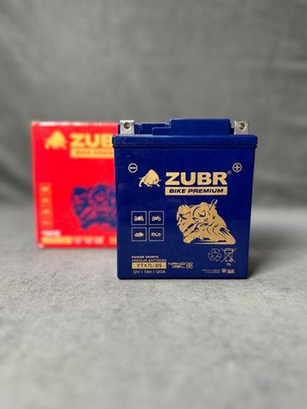 Аккумулятор для мотоцикла ZUBR (7 Ah) 120 A, 12 V Обратная, R+ YTX7L-BS (ZubrPrem)