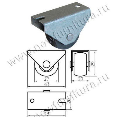 Ролик мебельный откатной прямоходный D=25мм (мф-8038)