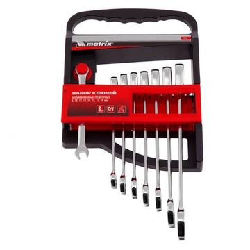Набор ключей комбинированных трещоточных 8-19 мм, 8 шт., CrV Matrix 14513