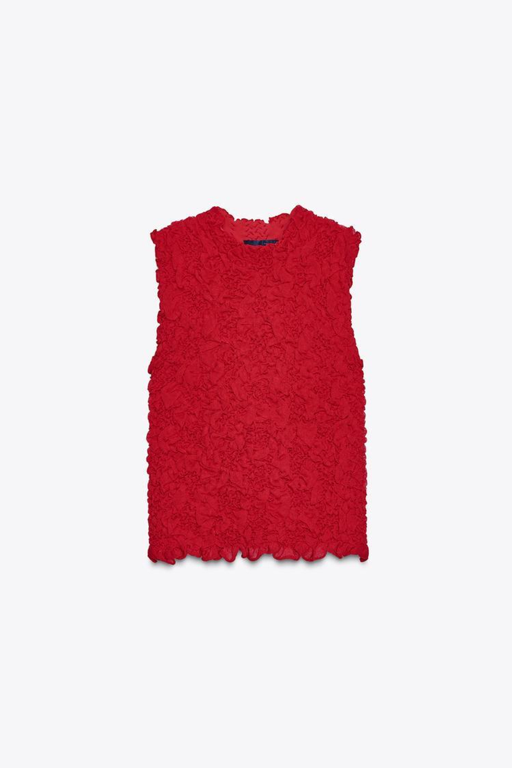 ZARA ТЕКСТУРИРОВАННЫЙ ТРИКОТАЖНЫЙ ТОП, КРАСНЫЙ