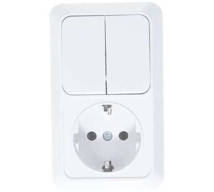 Блок "UNIVersal" серия "Олимп", о/у, выключатель двухклавишный 10А + розетка с/з 16A, 220В, вертикал