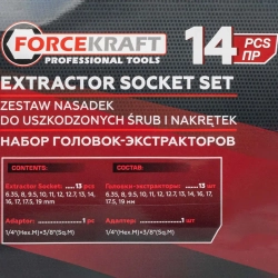Головки-экстракторы для поврежденных болтов/гаек, набор 14пр. FORCEKRAFT FK-1321S